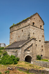 Fototapeta na wymiar Old stone medieval Stephen Bathory Gate in Kamianets-Podilskyi fortress, Ukraine.