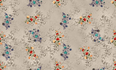 Fototapeta na wymiar Classical vintage seamless Flower pattern with background