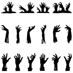 Eerie Encounters - Set of 16 Zombie Arm Black Vector Silhouettes for Halloween Design