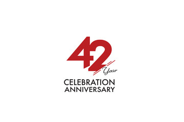 42th, 42 years, 42 year anniversary with red color isolated on white background, vector design for celebration vector