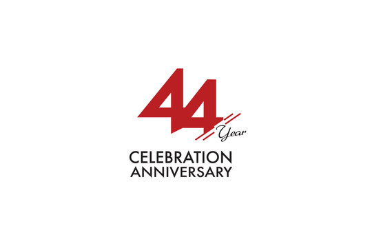 44th, 44 years, 44 year anniversary with red color isolated on white background, vector design for celebration vector