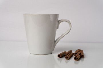 Hot Coffee in White Mug on Studio Background.