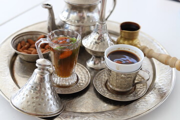 Traditional tunisian coffee with mint and almonds.