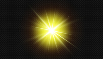 Realistic sun rays. Light effect. Warm orange flare effect. Sunshine, sunbeam.
