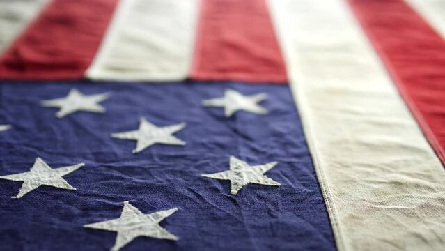Dolly shot of vintage, old American USA flag background. Concept fourth of July, 4th of July, Memorial Day, Independence Day, Veterans Day, Celebration, American, Labor day, Patriot, Holiday
