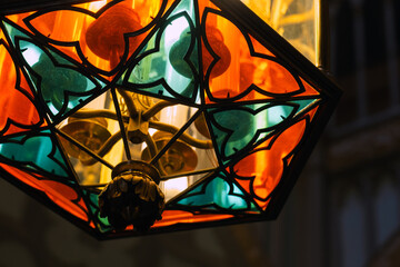 Luxury vintage chandelier fragment with colorful stained glass