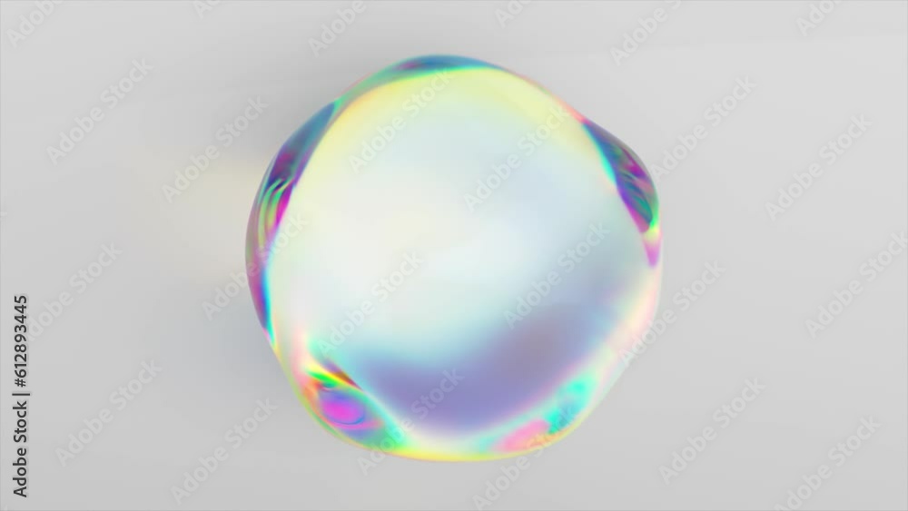 Poster abstract animation of a transparent sphere in the process of transformation. light refraction. prism