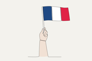 A hand raised the France flag. Flag one-line drawing