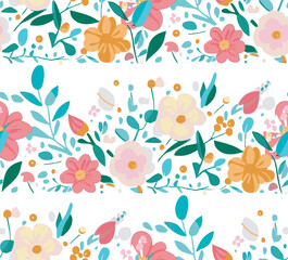 Seamless floral pattern with flowers and leaves.floral backdrop decorated with gorgeous multicolored blooming flowers and leaves .Vector illustration. 
