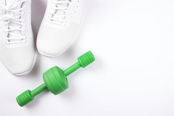 Workout equipment for training at home top view. Fitness, workout items, healthy lifestyle concept.. AI Generative