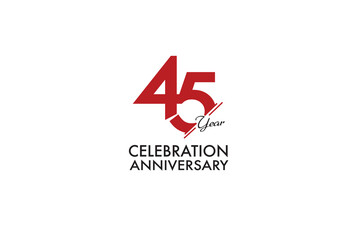 45th, 45 years, 45 year anniversary with red color isolated on white background, vector design for celebration vector