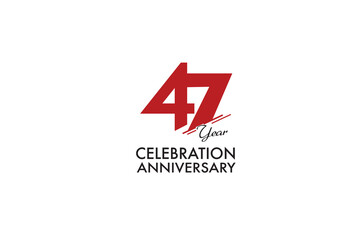 47th, 47 years, 47 year anniversary with red color isolated on white background, vector design for celebration vector