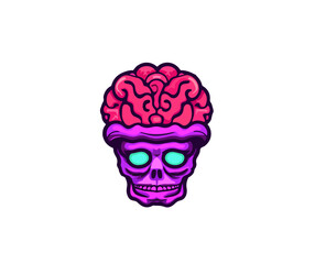 Cartoon head of an alien with a visible brain. Vector illustration