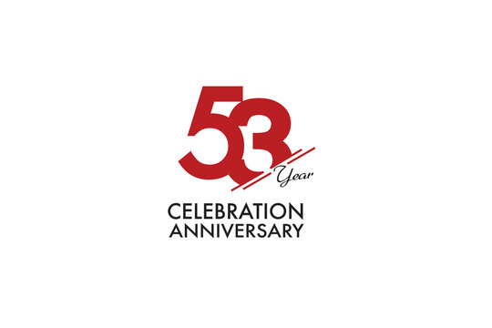 53rd, 53 years, 53 year anniversary with red color isolated on white background, vector design for celebration vector