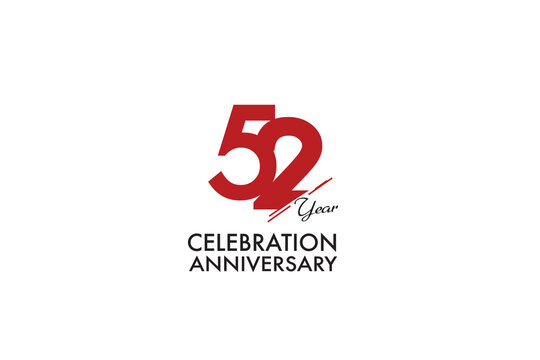 52nd, 52 years, 52 year anniversary with red color isolated on white background, vector design for celebration vector
