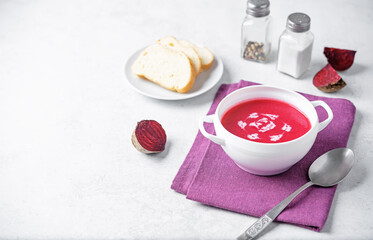 Beet puree soup in a bowl