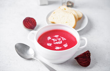 Beet puree soup in a bowl