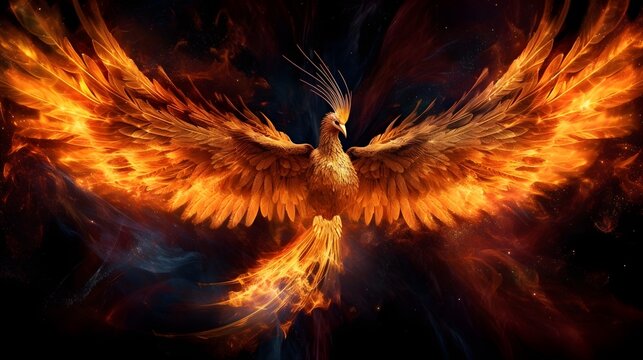 Phoenix Ignition: Suggestion of a Majestic Phoenix Rising From Raging Flames - Generative AI