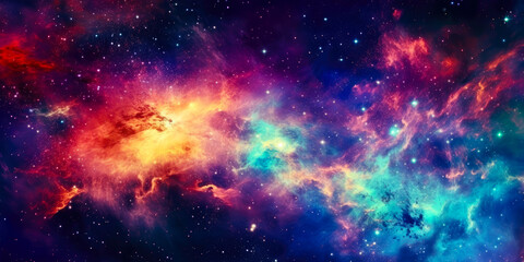 Fototapeta na wymiar Cosmic night sky, stars upon glimmering stars, nebula, stars, colorful, glowing, magical, vibrant