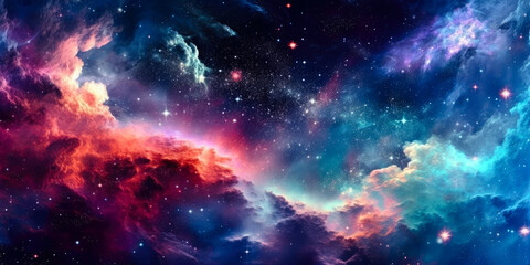 Cosmic night sky, stars upon glimmering stars, nebula, stars, colorful, glowing, magical, vibrant