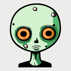 Cute cartoon Zombie with green eyes. Vector illustration on white background.