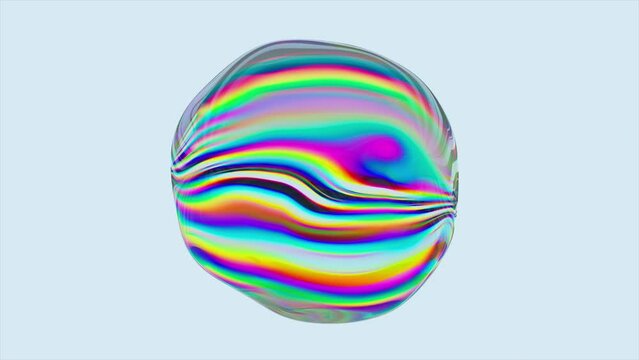 Abstract concept. A ball of liquid rainbow substance on a blue background. Surface of the ball moves and changes color