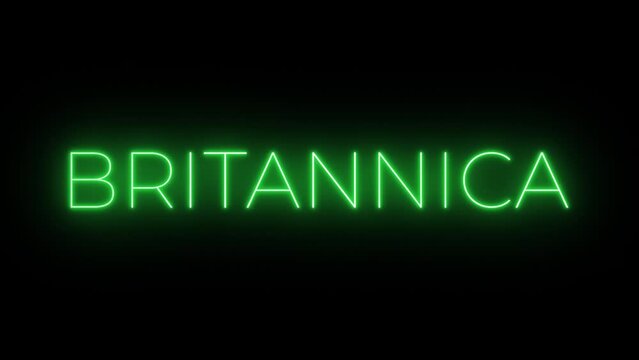 Flickering neon green glowing britannica text animated black background