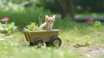 cat on itty bitty wheelbarrows
