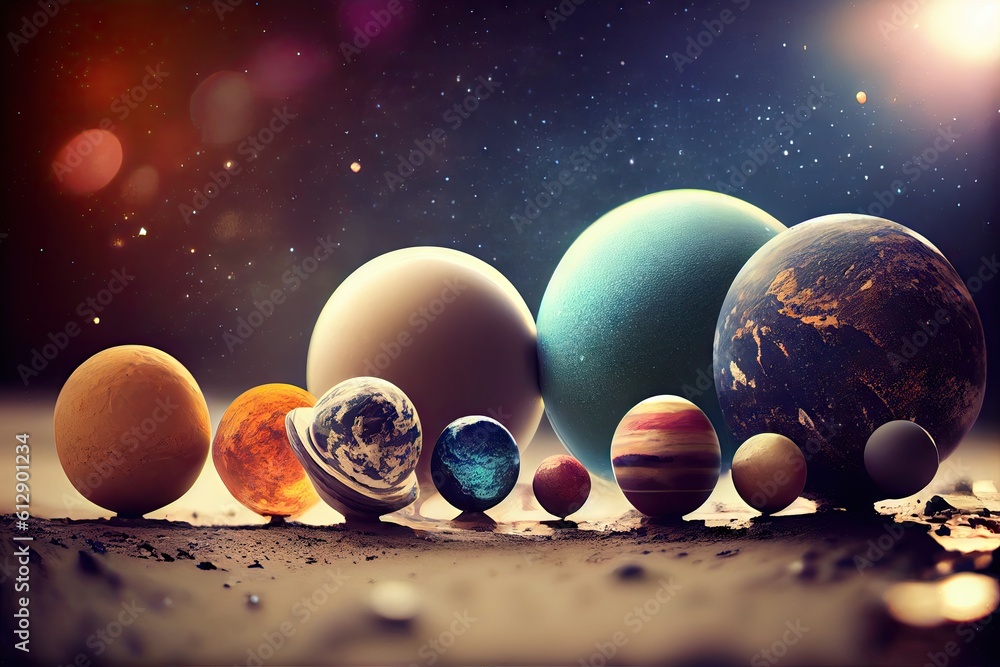 Poster tilt shift view of the solar system cosmic beautiful miniature. generative ai aig15.