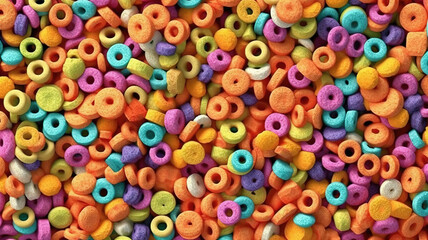 Fototapeta na wymiar Multigrain cereals in a form of rings, close-up, food background. Generative ai