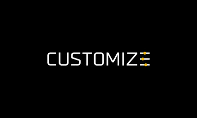 logotype typography logo named 'customize' with letter E as the icon graphic