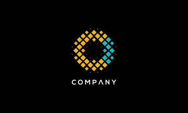 pictogram logo pixelated style combination abstract letter c and o in yellow and blue color