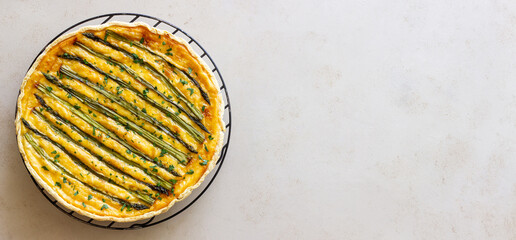 Asparagus quiche. Vegetarian food. French cuisine. Pie.