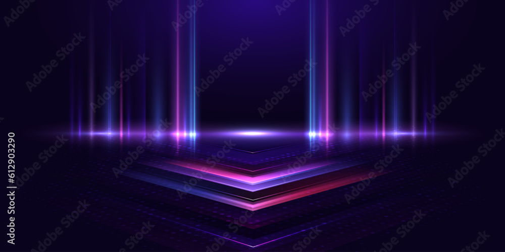 Poster abstract arrows light effect on dark background. dynamic geometric overlapping motion. futuristic sc