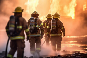 firefighters walking to fire. bravery and courage. generative ai