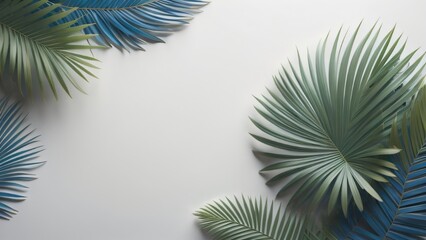 Fototapeta na wymiar Tropical palm leaves on white background. banner, Copy space for text. generate ai