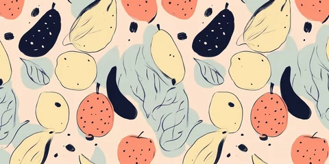 Meubelstickers Hand drawn naive cute abstract fruit pattern. Collage contemporary print. Fashionable template for design, Generative AI © Design Dynasty
