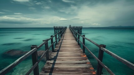 Fototapeta premium wooden pier on the sea, generative AI 