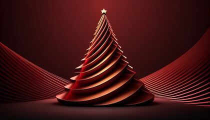Abstract christmas tree, Merry Christmas in a beautiful setting with a crimson background and a red tree, Generative AI