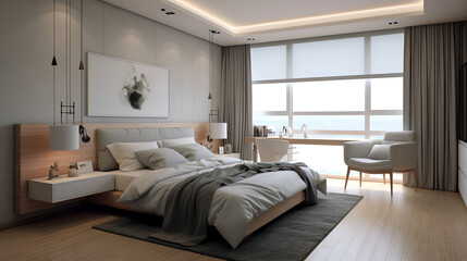 Fototapeta na wymiar Bed room interior design with beautiful decoration 