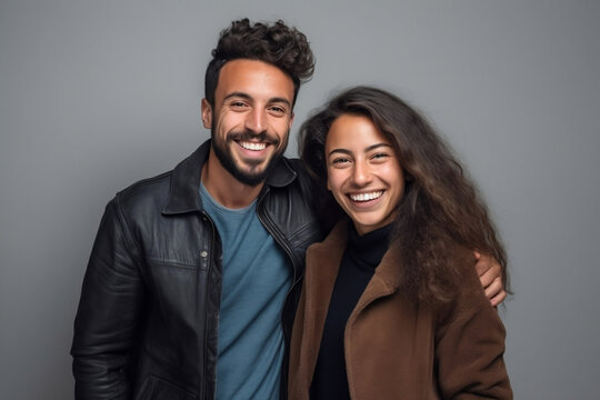 portrait of an interracial couple standing in a studio - Generative AI