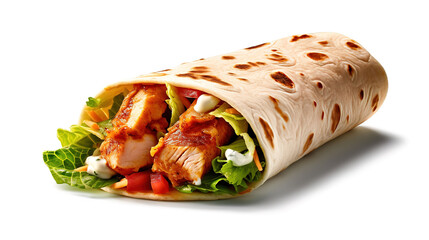 Classic tortilla wrap roll with grilled chicken and vegetables. Generative ai