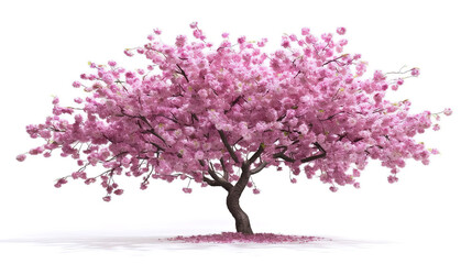 Fototapeta premium Pink sakura tree blooming isolated on white background. Generative ai