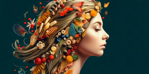benefits of incorporating natural dietary supplements, such as collagen, biotin, and omega-3 fatty acids, into daily routines to promote healthy hair, skin, and nails. Generative AI - obrazy, fototapety, plakaty