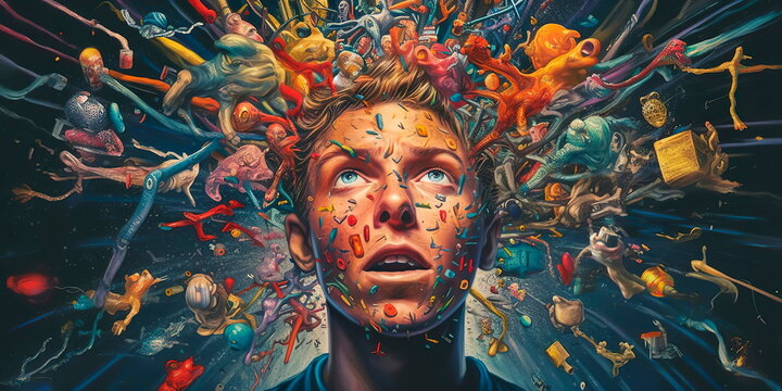 symptoms of obsessive-compulsive disorder (OCD), showcasing repetitive behaviors, intrusive thoughts, and the distress they can cause. Generative AI