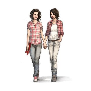 illustration of an LGBT couple, lesbian couple
