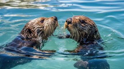 otters in the water