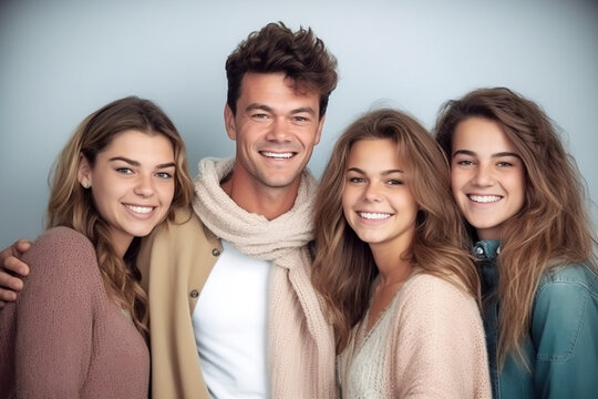 european family group photo in studio lighting - Generative AI 