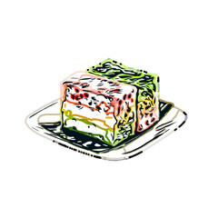 Color sketch of a layer cake slice with transparent background