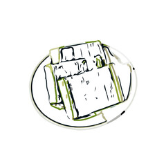 Color sketch of a layer cake slice with transparent background